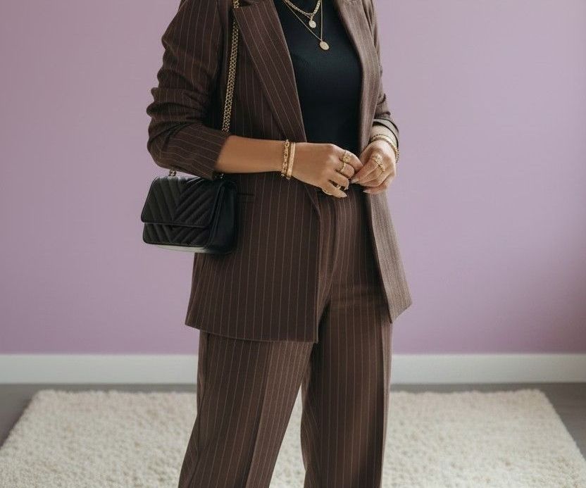 Pantalon Sastrero Rayado Chocolate