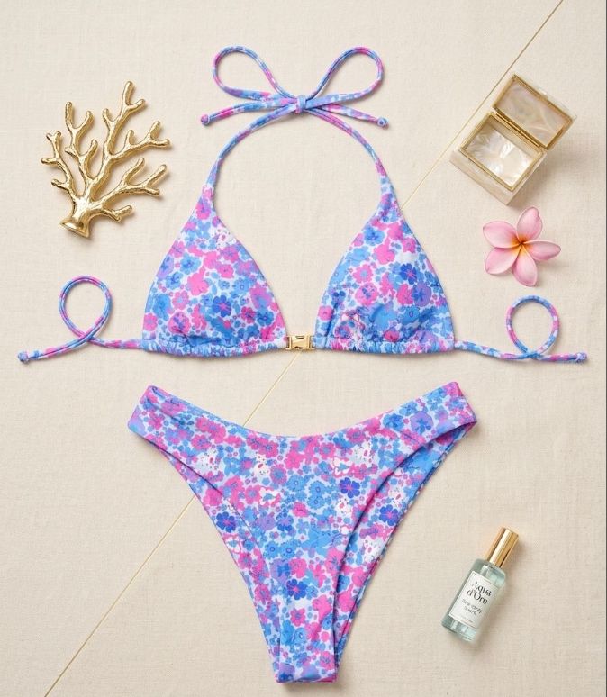 Bikini floral azul y rosa