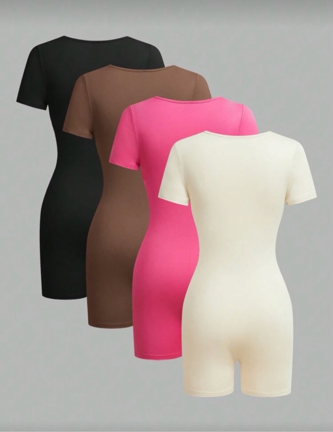 Mono corto de cuello redondo para mujer, informal y entallado, adecuado para el verano