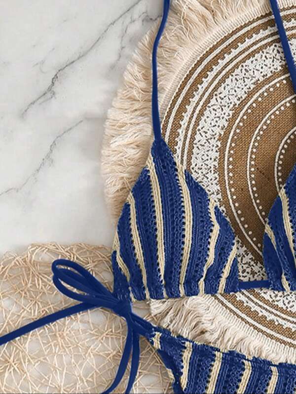 Conjunto de Bikini de Crochet a Rayas