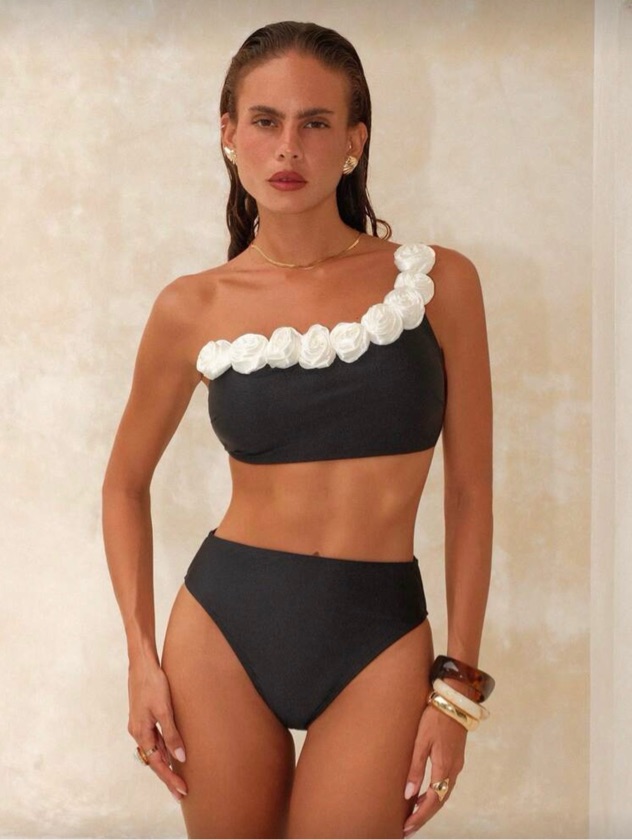 Traje de baño para mujer, nuevo diseño de primavera/verano con decoración floral 3D