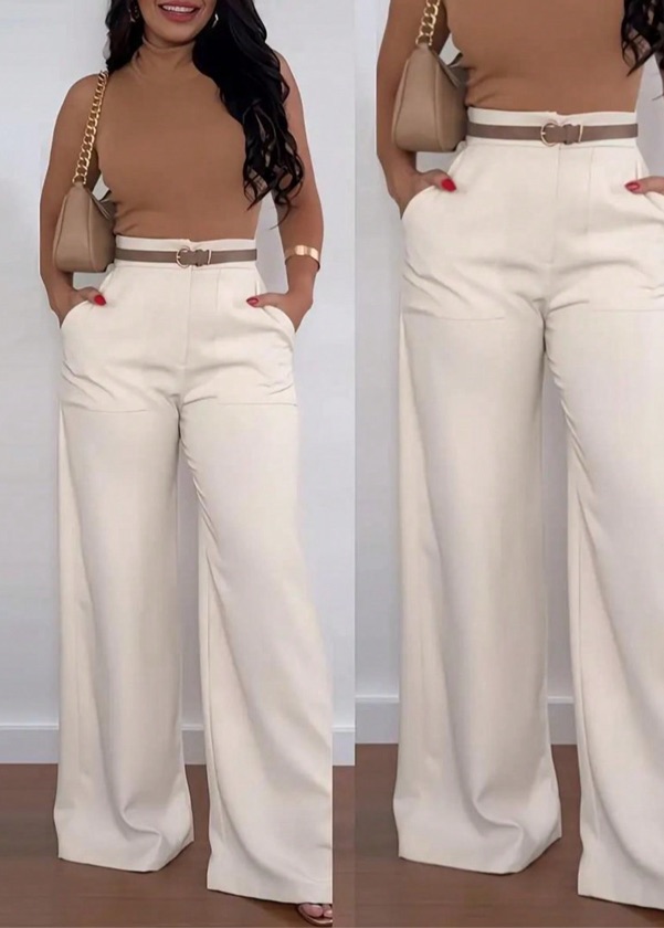 Pantalones casuales de cintura alta y pierna recta sueltos para mujer