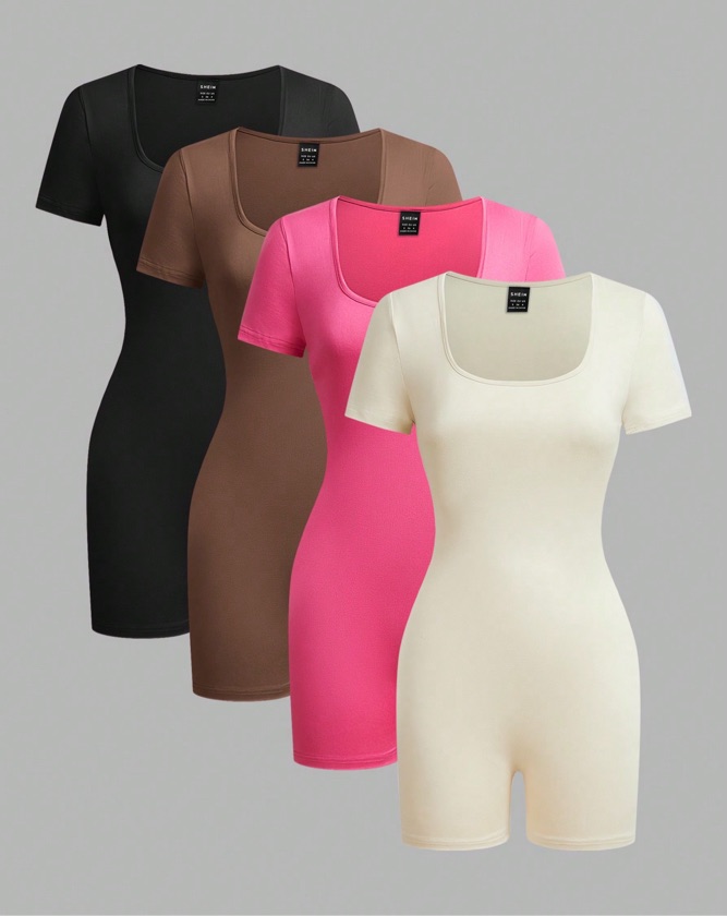 Mono corto de cuello redondo para mujer, informal y entallado, adecuado para el verano