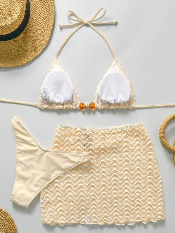 Conjunto de Bikini y Pareo de Encaje