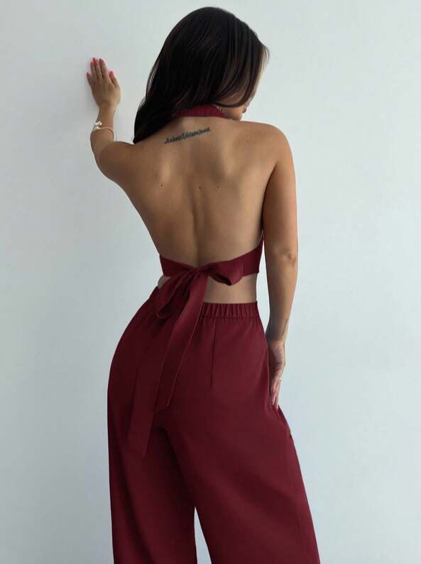Conjunto de Top y Pantalón Ancho Burdeos