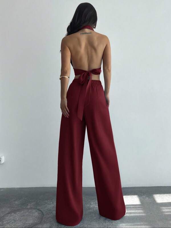 Conjunto de Top y Pantalón Ancho Burdeos