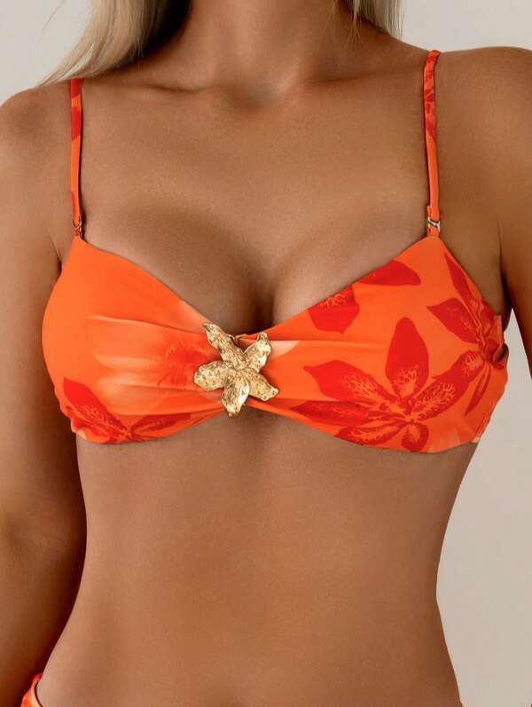 Conjunto de Bikini y Falda Pareo Naranja