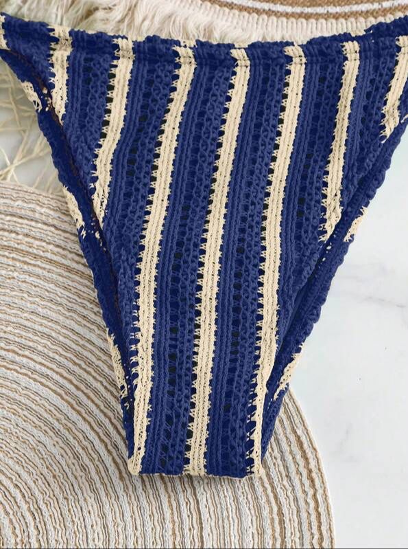Conjunto de Bikini de Crochet a Rayas