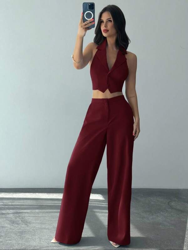 Conjunto de Top y Pantalón Ancho Burdeos
