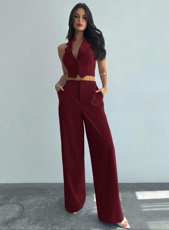 Conjunto de Top y Pantalón Ancho Burdeos