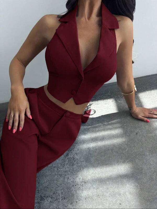 Conjunto de Top y Pantalón Ancho Burdeos