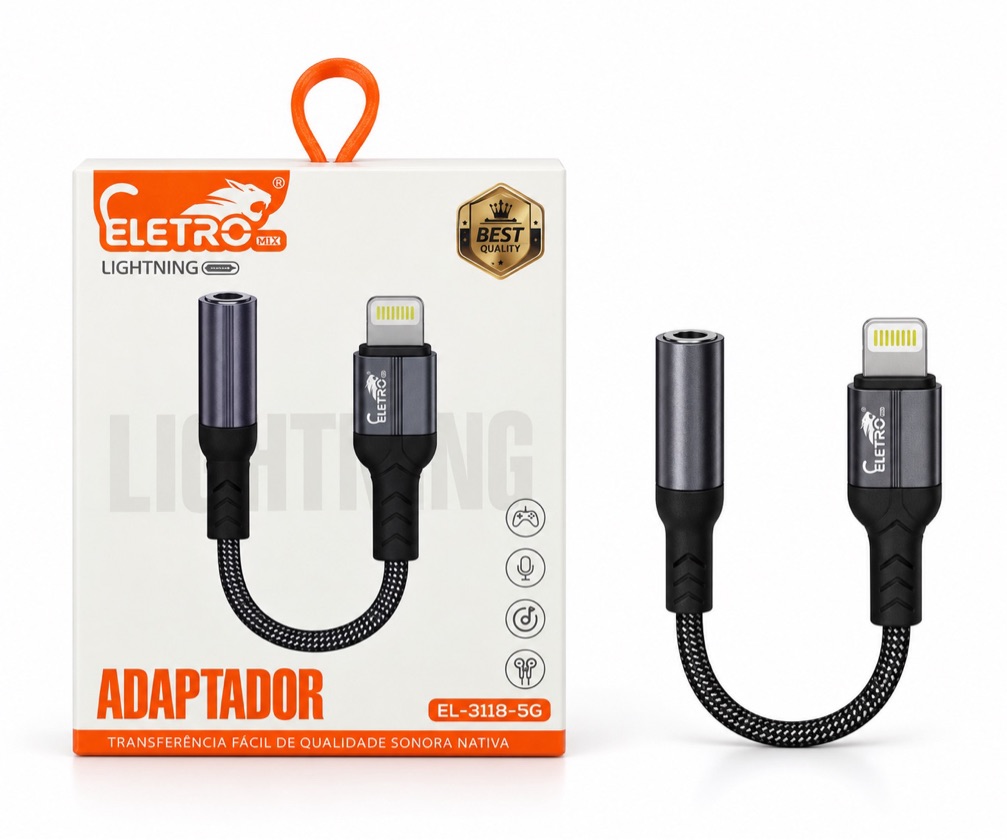 ADAPTADOR DE FONE DE OUVIDO LIGHTNING PARA P2 3,5 MM ELETRO