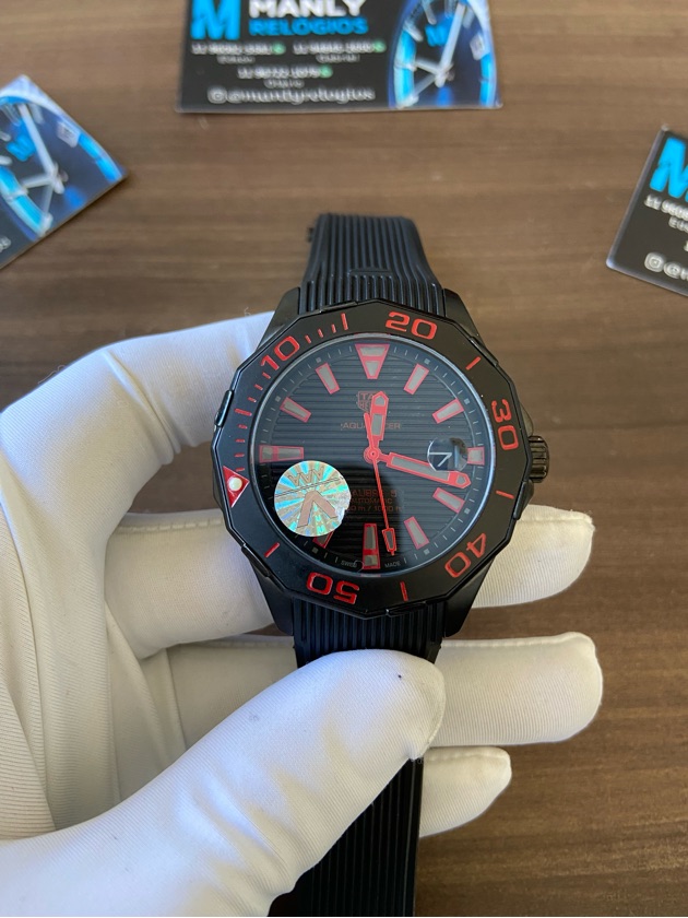 Aquaracer - All black/Vermelho - Pulseira de borracha