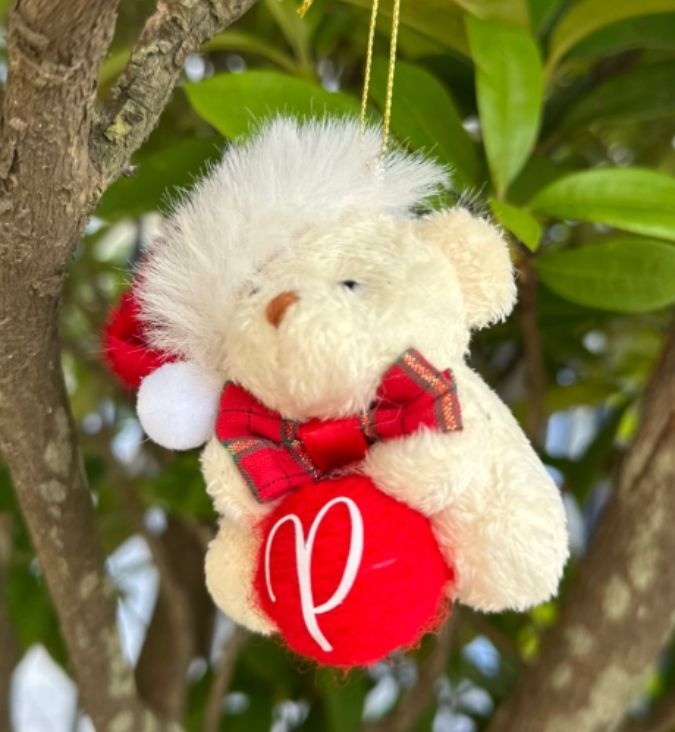 Enfeite Ursinho com bolinha e inicial em vinil