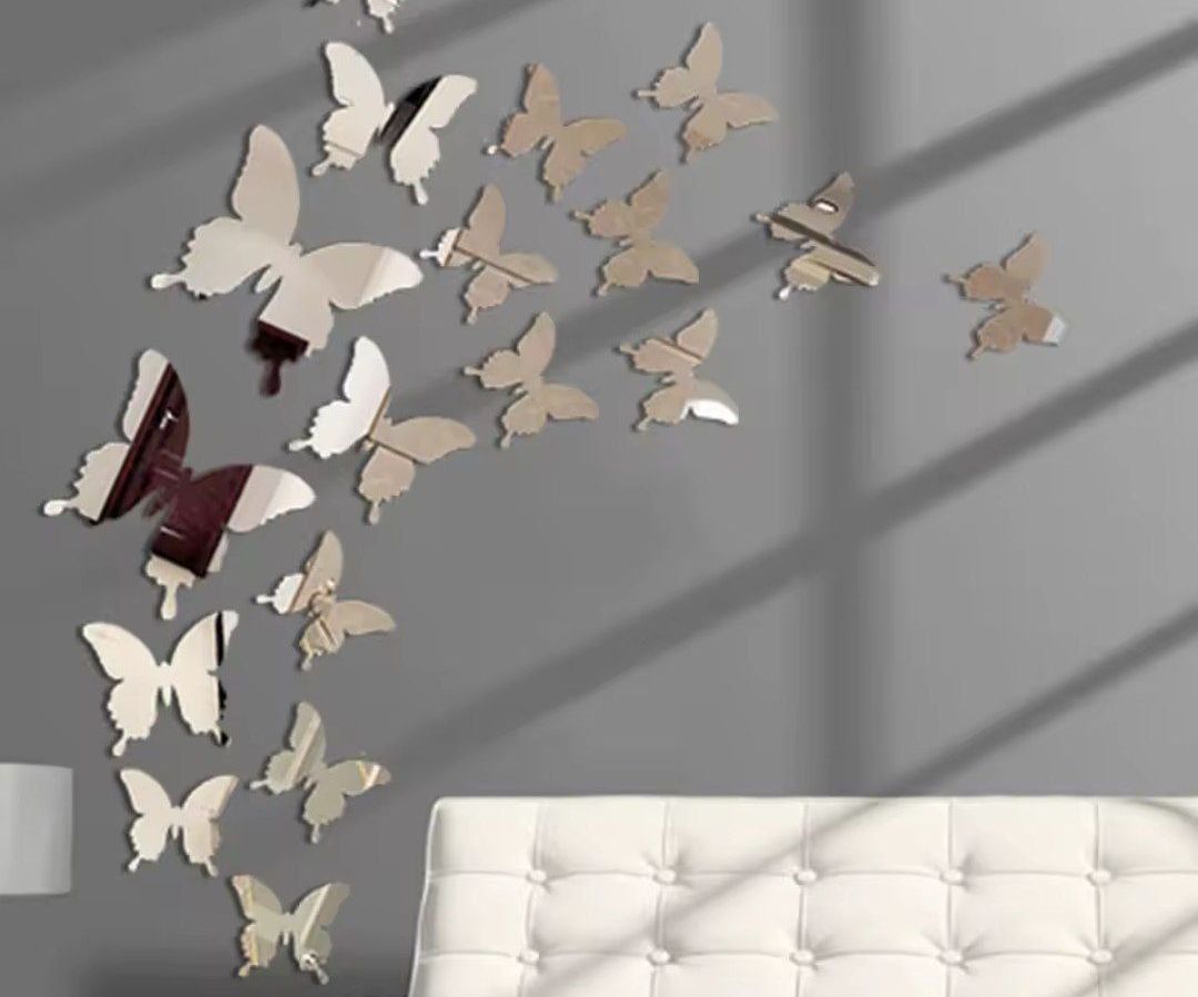 Hermosa decoración Set x 12 mariposas plateadas incluye cinta para pegar la grande 12 cm mediana 10 cm pequeña 8 cm