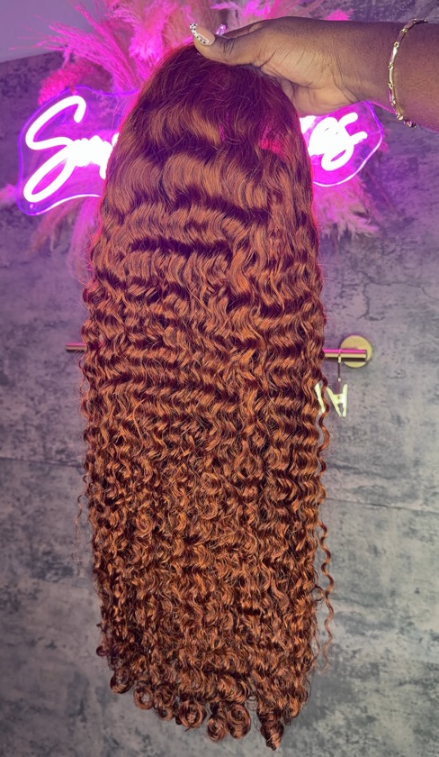 20” Burmese Curly Auburn 13*4 wig