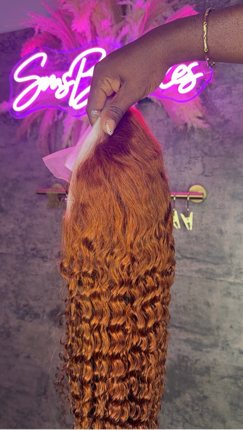 20” Burmese Curly Auburn 13*4 wig