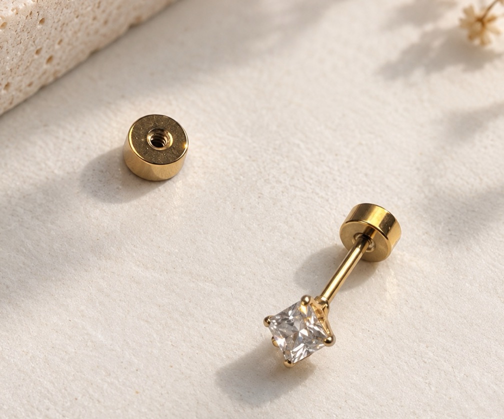 Brincos de aço inoxidável,revestido a ouro de 18K, com zircônia cúbica para mulheres
