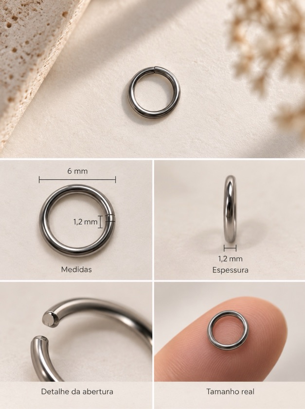 Piercing Argola Clicker 6mm Segmento Articulado Aço Haste 1,2mm