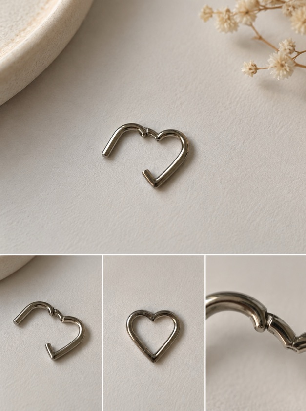 Piercing Argola Coração Clicker em Aço 8mm Liso