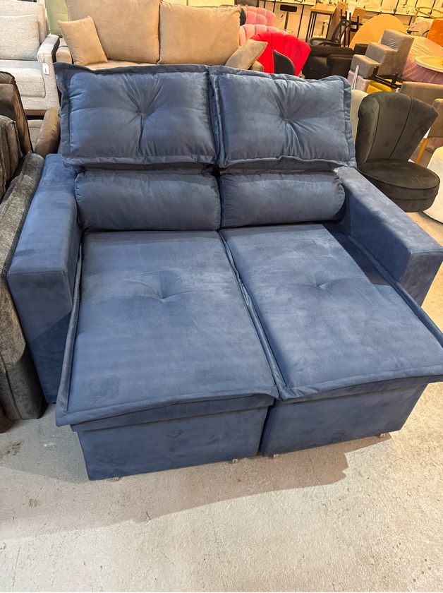 Sofá Baú Azul, Reclinável e Retrátil, 1,50mts - Showroom