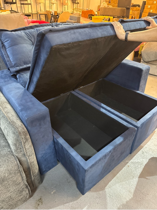 Sofá Baú Azul, Reclinável e Retrátil, 1,50mts - Showroom