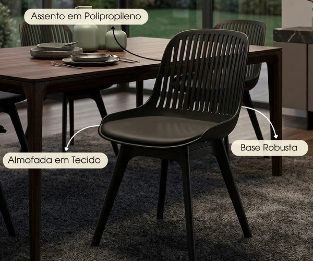 Cadeira Estofada Preta Polipropileno Reforçada - Showroom