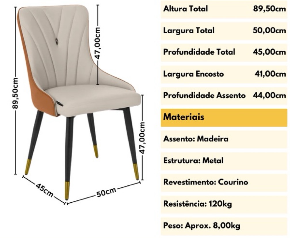 Cadeira Italiana Courissimo bege/caramelo