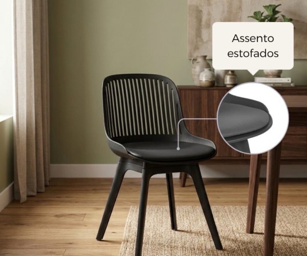Cadeira Estofada Preta Polipropileno Reforçada - Showroom