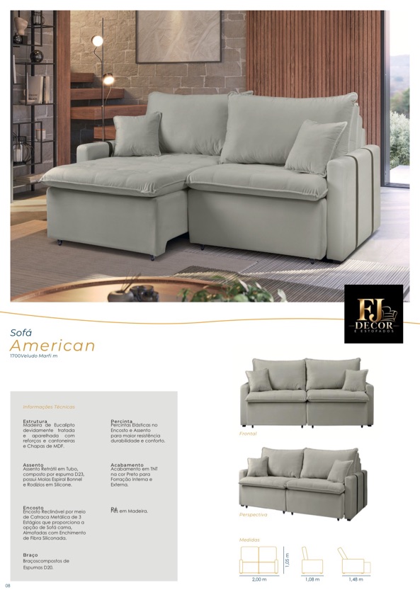 Sofá American, 2,60mts. Linho Castor - Showroom