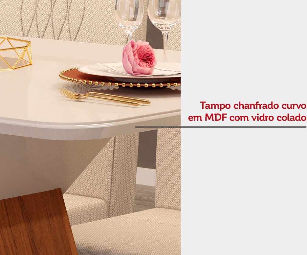 Mesa c/ vidro freijó/off white - 1,36 x 0,90