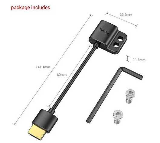 Cabo adaptador Ultra-Slim HDMI Fêmea Para HDMI Macho SmallRig