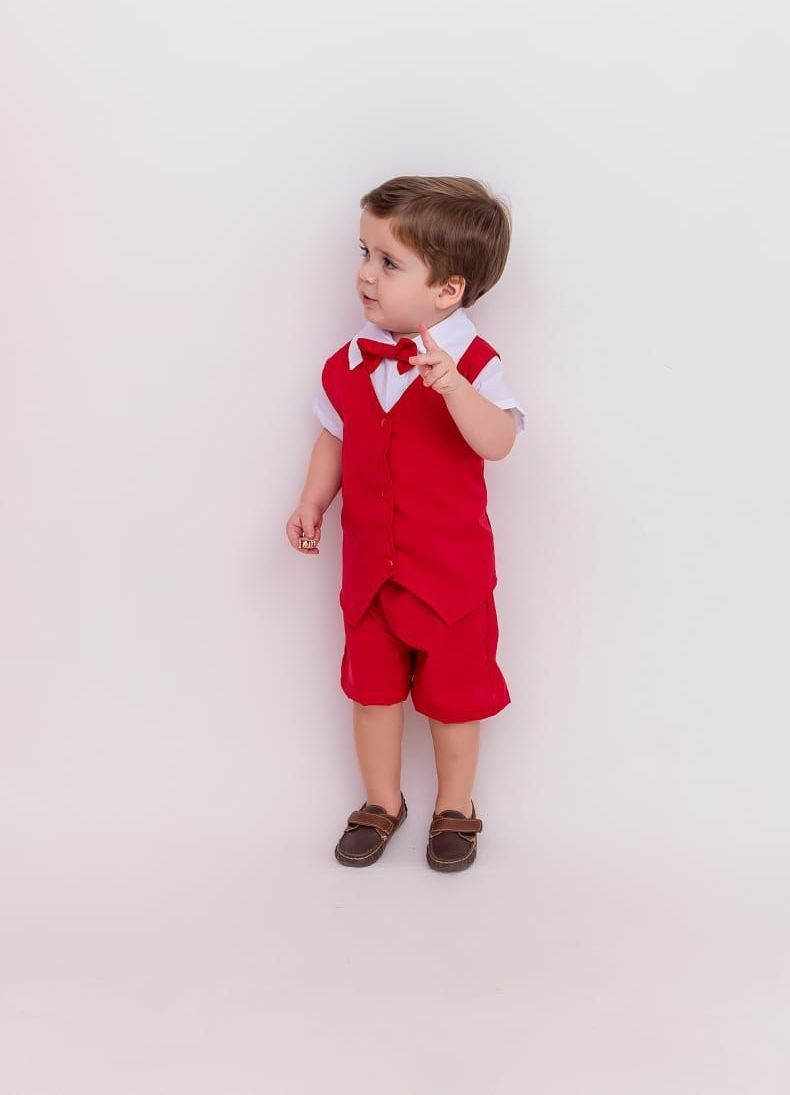 Conj Social Blusa Brancoa + Colete Vermelho