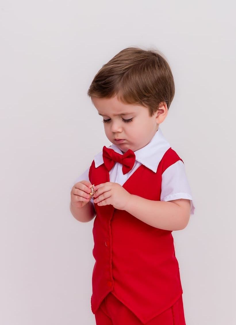 Conj Social Blusa Brancoa + Colete Vermelho