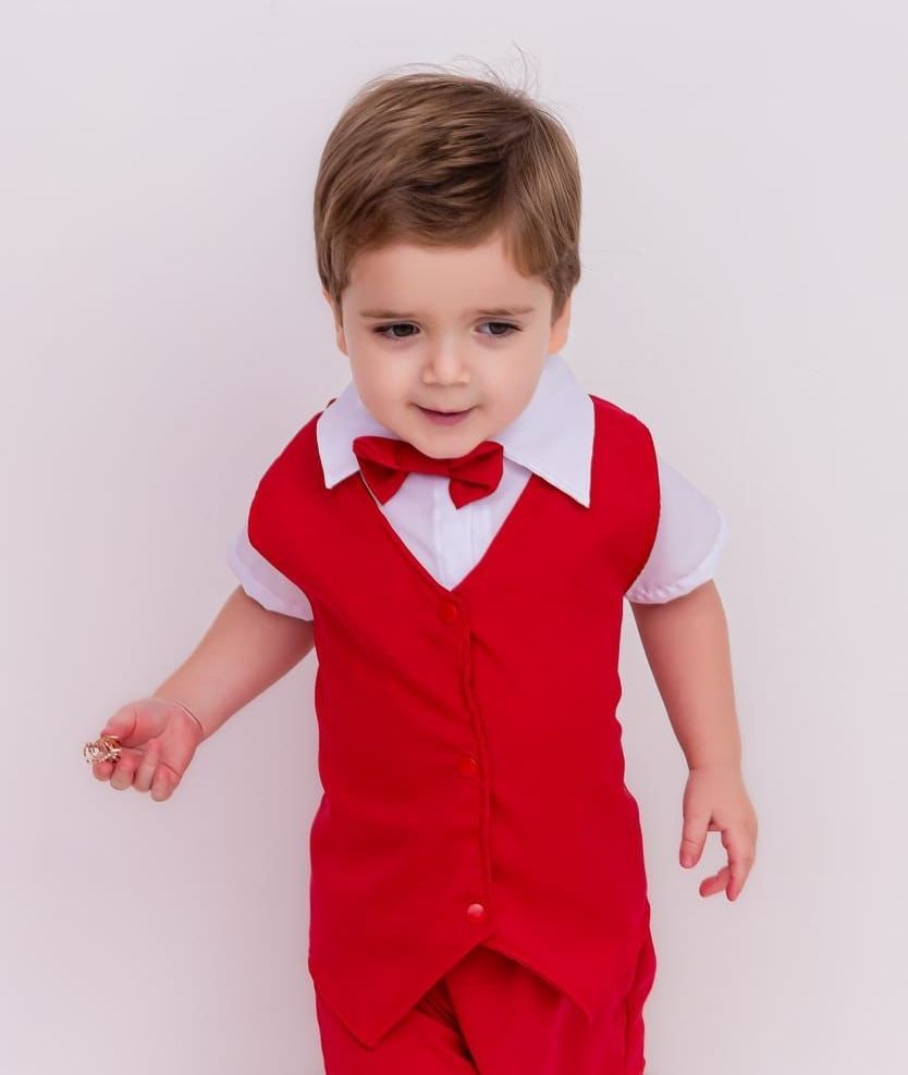 Conj Social Blusa Brancoa + Colete Vermelho