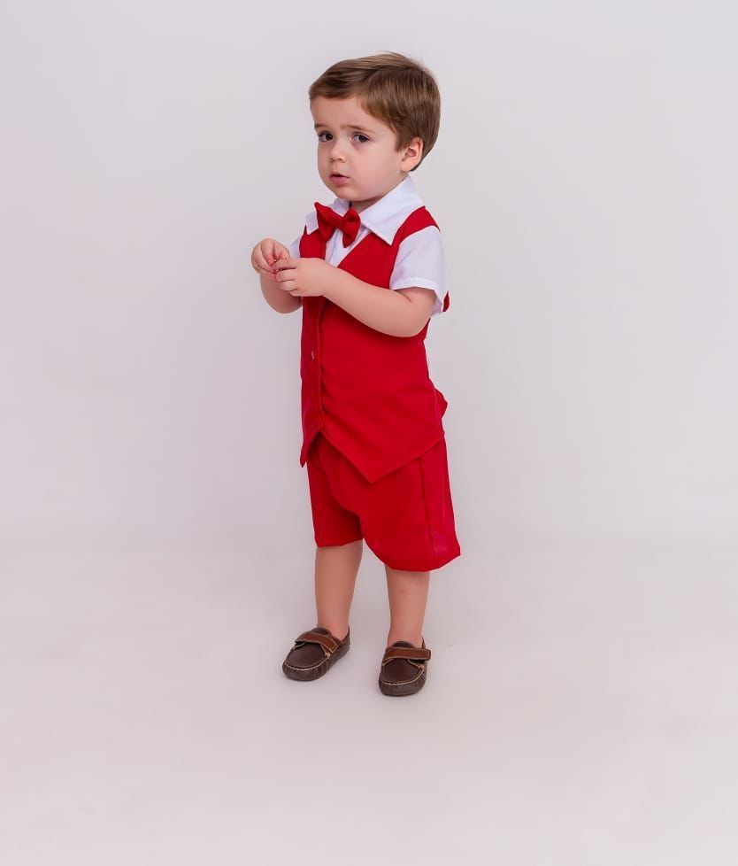 Conj Social Blusa Brancoa + Colete Vermelho