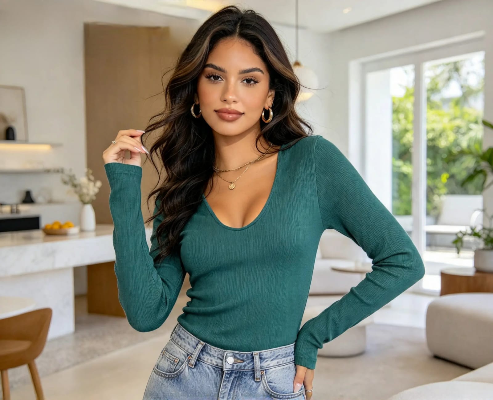 Blusa de Manga Larga Verde Talla S