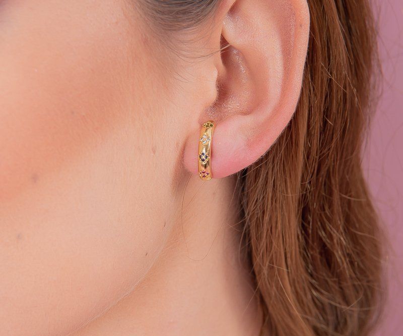 Brinco ear hook zircônias coloridas