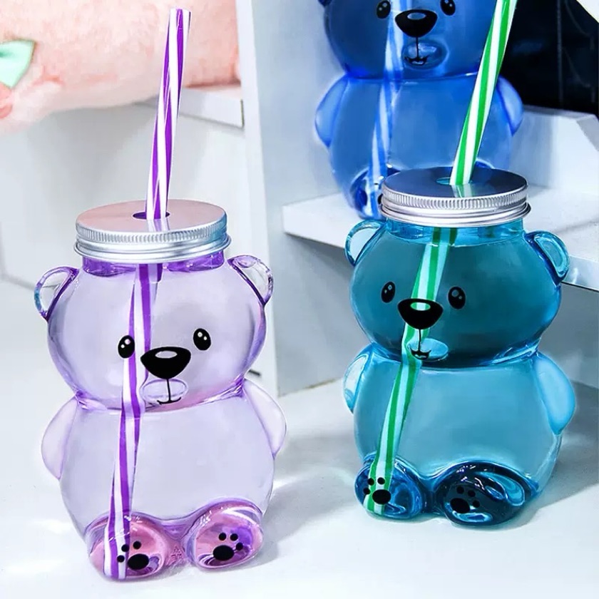 Botella Oso con popote AO-0526