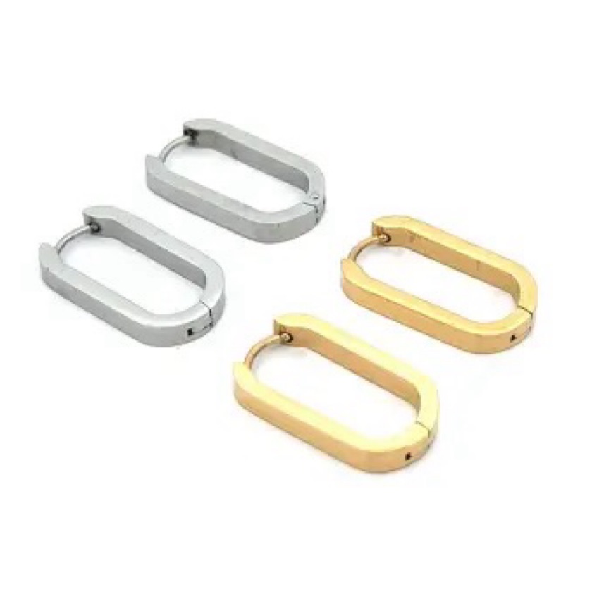 Argola oval aço banhada a ouro 18k e aço tradicional o par