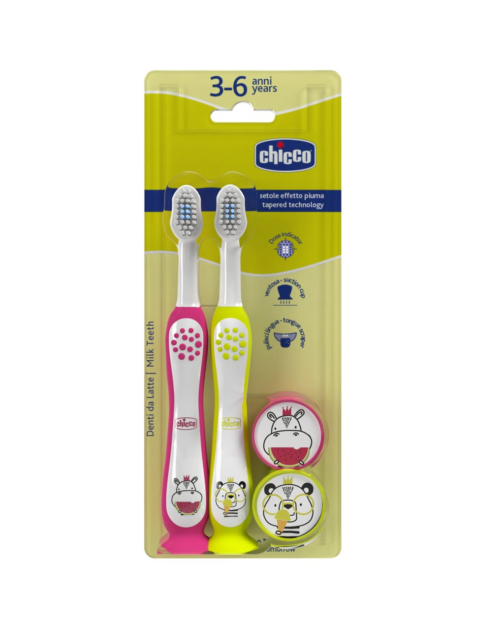 Cepillo Chicco Bipack HIPPO-PANDA 3-6 años