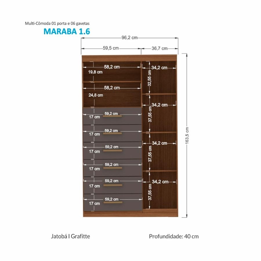 Comoda Multiuso 1 Porta 6 Gavetas Marabaá - Santos Andirá