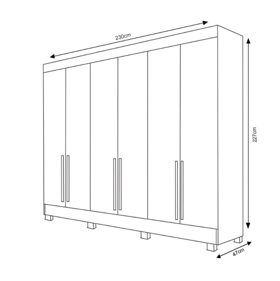 Guarda Roupa Casal Bianca 6 Portas, 100% MDF | Bianchi