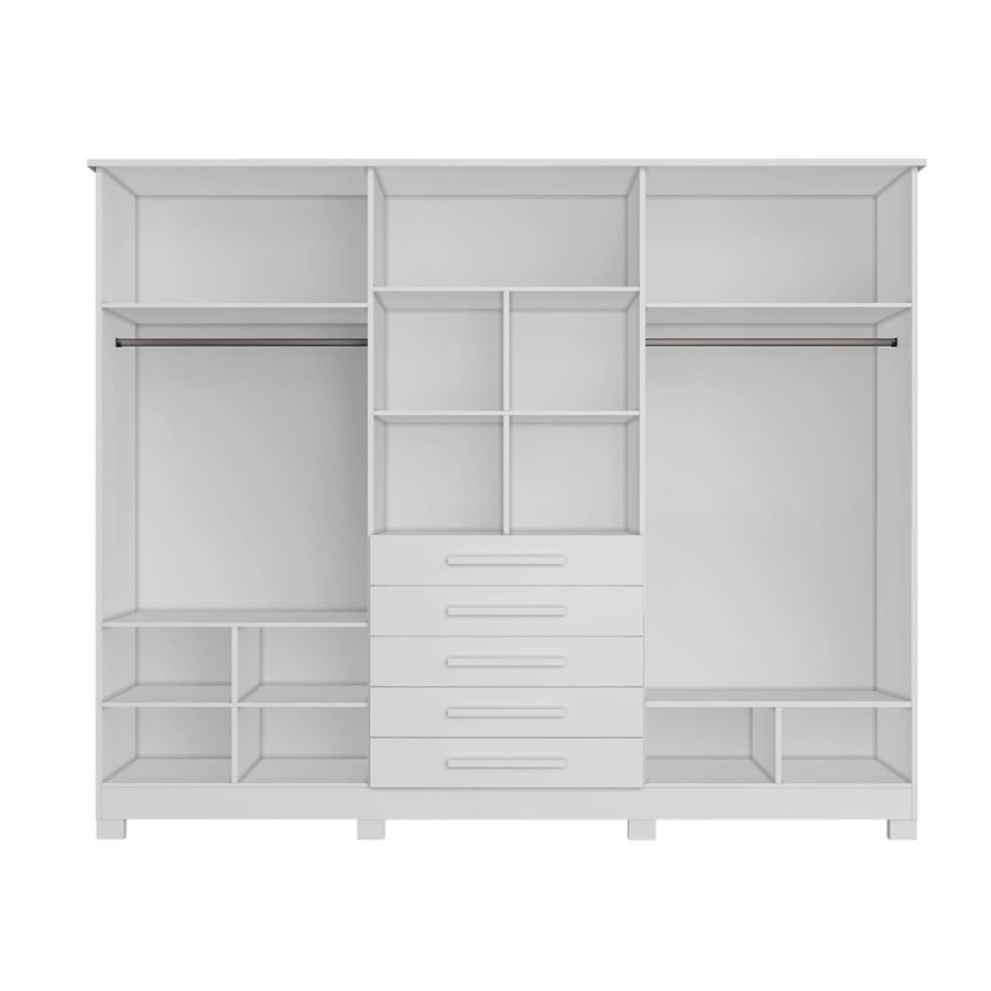 Guarda Roupa Casal Clara 6 Portas, 5 Gavetas, Espelho Externo, Estrutura em MDF - Bianchi