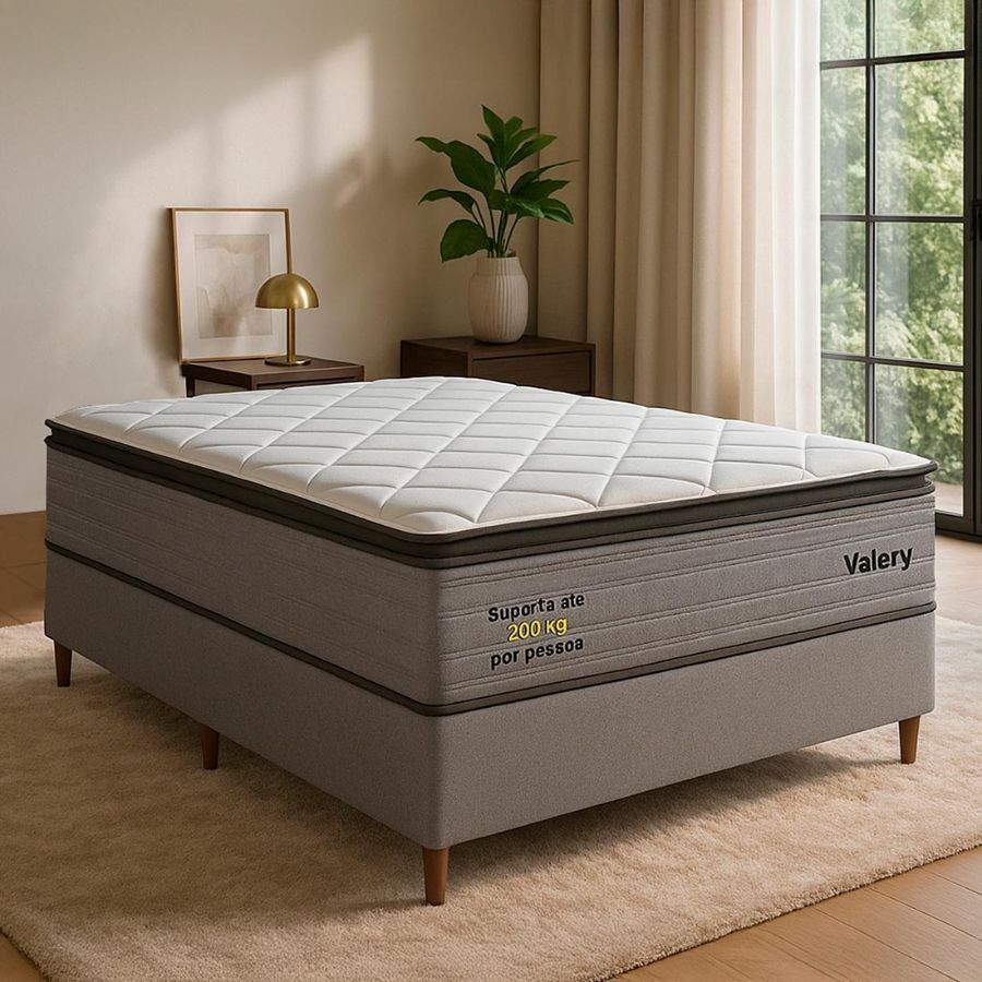Conjunto Box Casal 138cm Valery PKT com Molas ensacadas e Espuma D45 | Bom Pastor