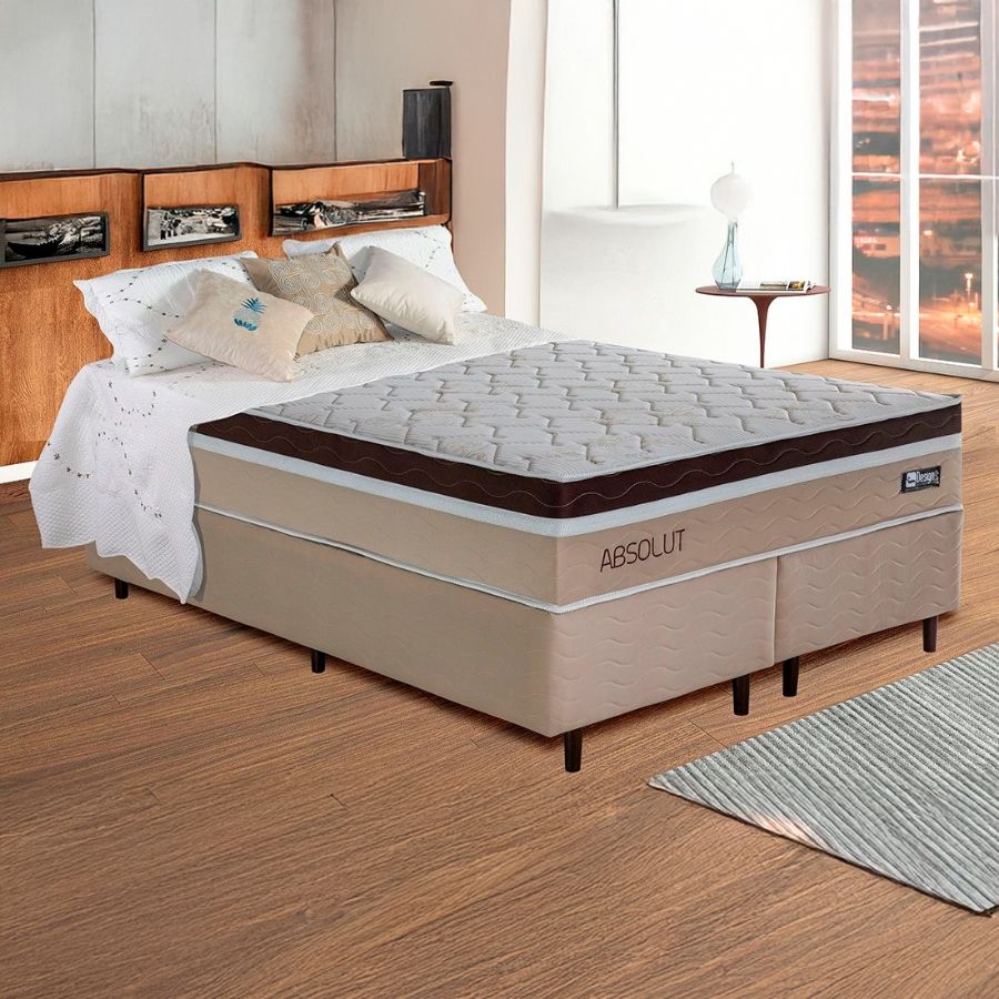 Conjunto Cama Box King Size Absolut 193cm com Molas Ensacadas - Design Colchões