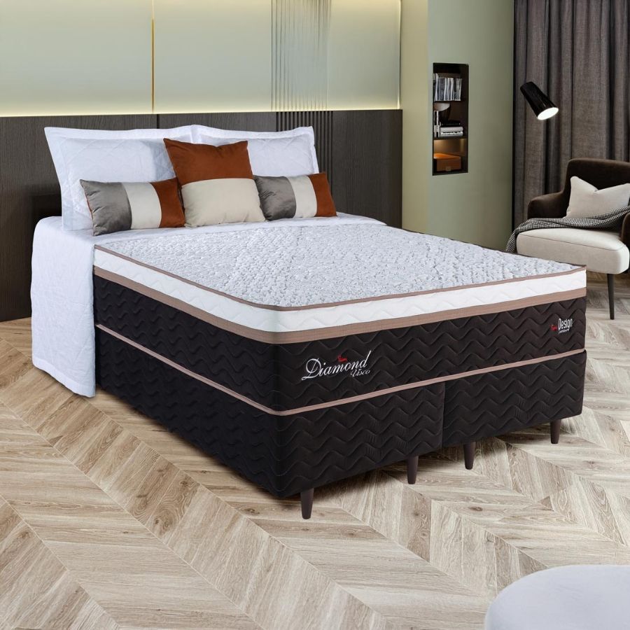 Conjunto Box PKT Diamond Casal 158cm, com molas ensacadas - Design Colchões