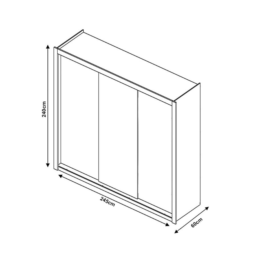 Guarda Roupa Casal Anna Euro 100% MDF, com Espelho, 3 portas de correr, 4 gavetas | Bom Pastor