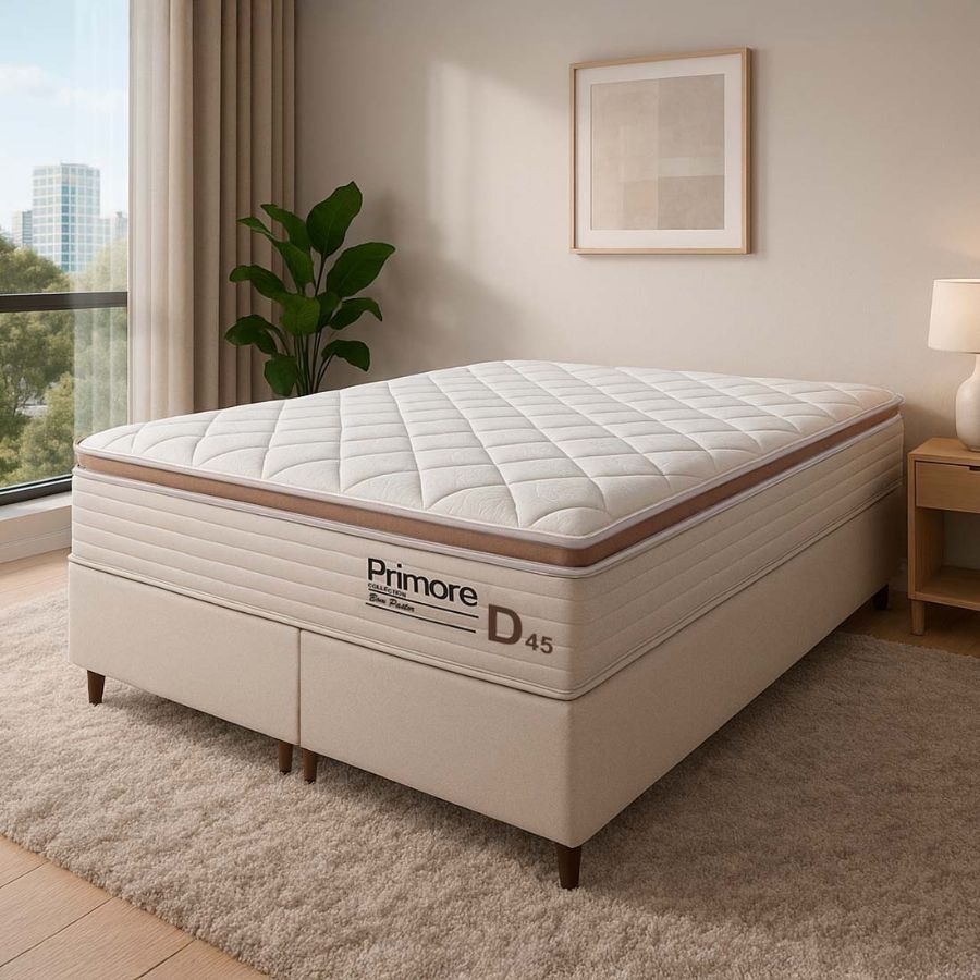 Conjunto Cama Box Queen Size Primore Casal 158cm, Espuma D45 - Bom Pastor