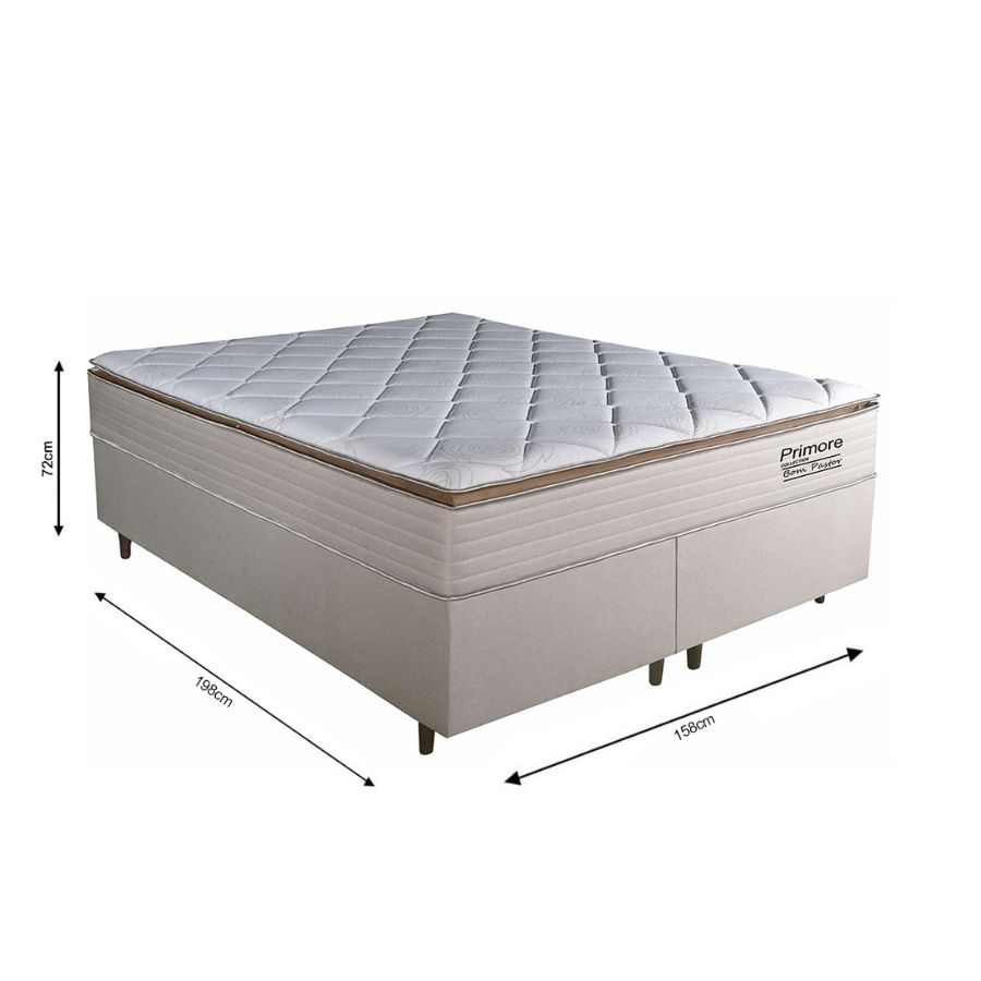 Conjunto Cama Box Queen Size Primore Casal 158cm, Espuma D45 - Bom Pastor